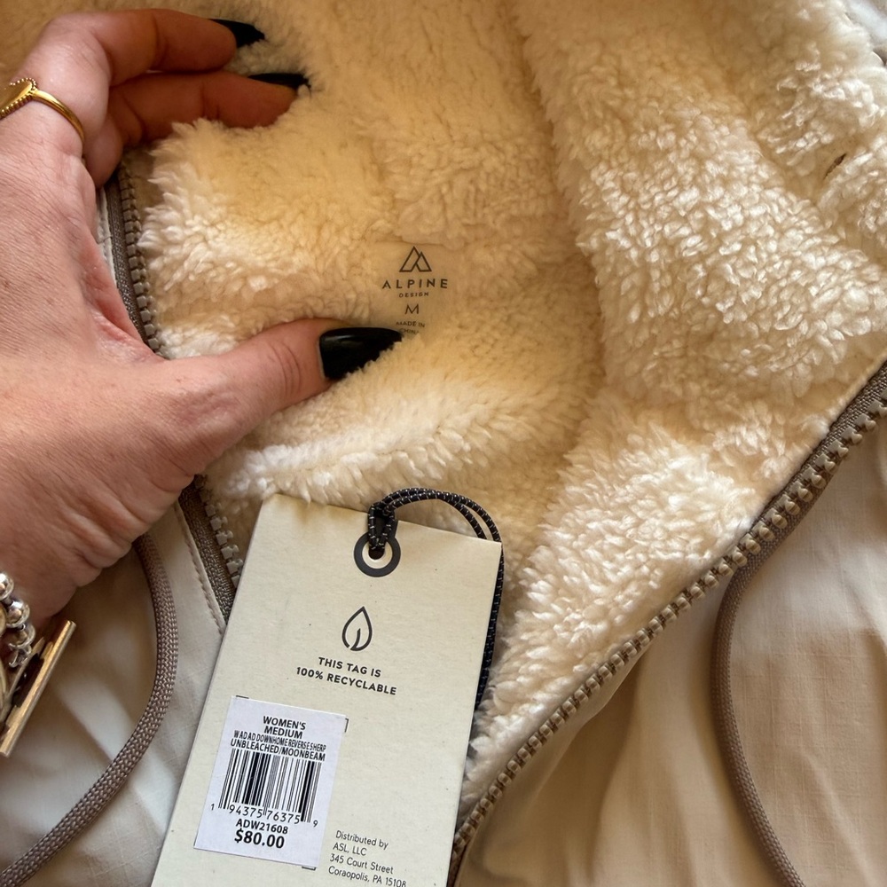 Alpine Cream Hooded Sherpa-Lined Raincoat with Gray Shoulder Panels - Picture 2 of 3
